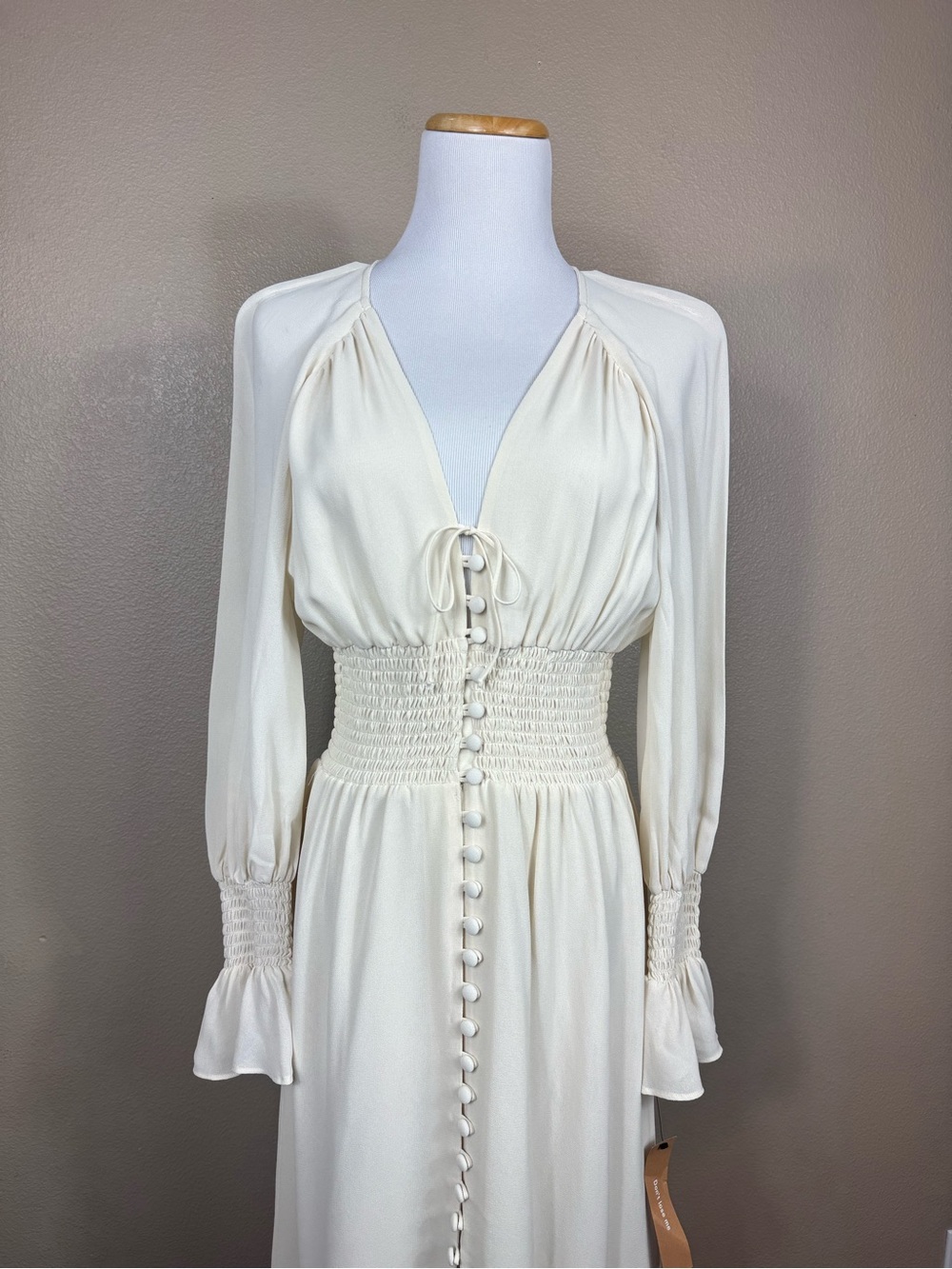 NWT Reformation Fia Midi Dress Smocked Waist Summery Cream White Size‎ 0 C - Picture 10 of 15